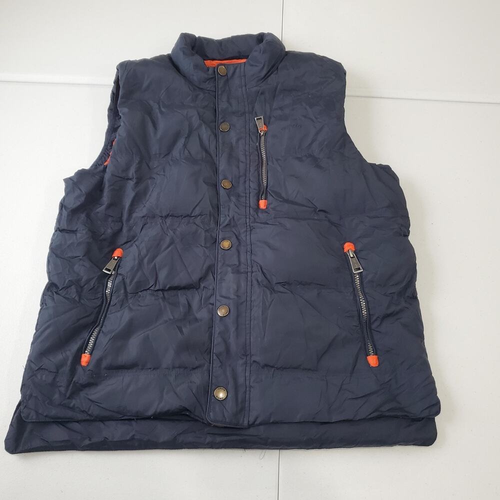 Orvis Vest Mens Medium Blue Down Puffer Quilted Snap Front Zip Pockets Nylon
